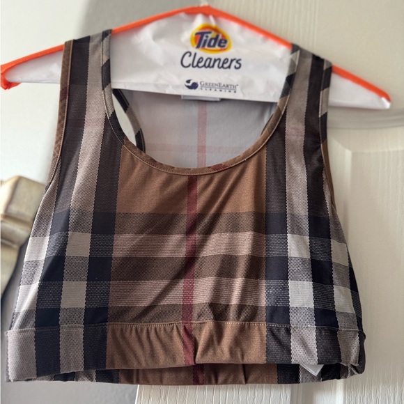Burberry Brown Plaid Crop Top worn once comes with small leggings - Picture 1 of 6